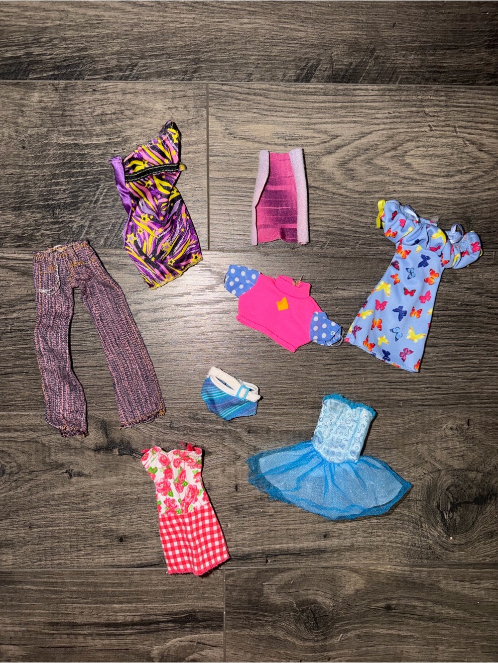 Assorted Doll Clothes Lot - Bright Multicolor Dresses and Tops